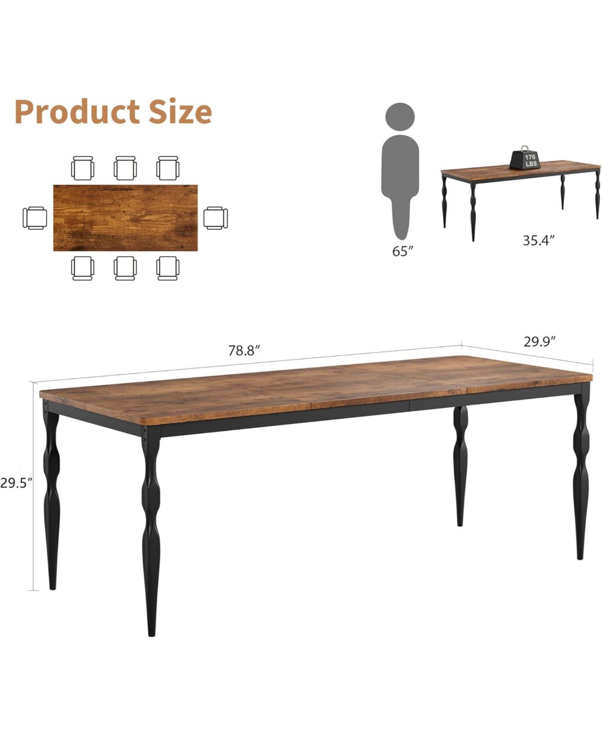 gaomon 78 Inch Rectangular Dining Table for 6 Rustic Farmhouse Kitchen Table with Large Tabletop Long Wooden Dining Room Table with Heavy Duty Legs