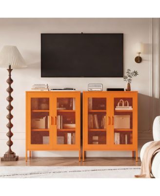 Metal Storage Cabinet with 2 Mesh Doors and Adjustable Shelves for Home