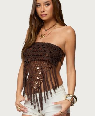 Women's Handkerchief Backless Crochet Fringed Top