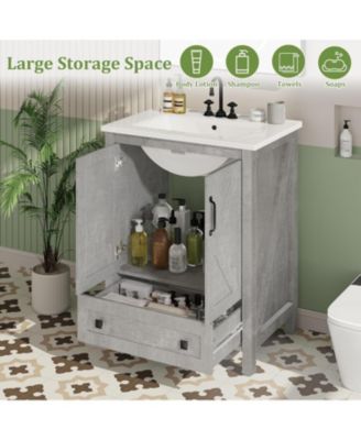 30" Vanity with Ceramic Sink Modern Bathroom Vanity with 2 Doors and 1 Storage Drawer Freestanding Bathroom Cabinet with Contemporary Design