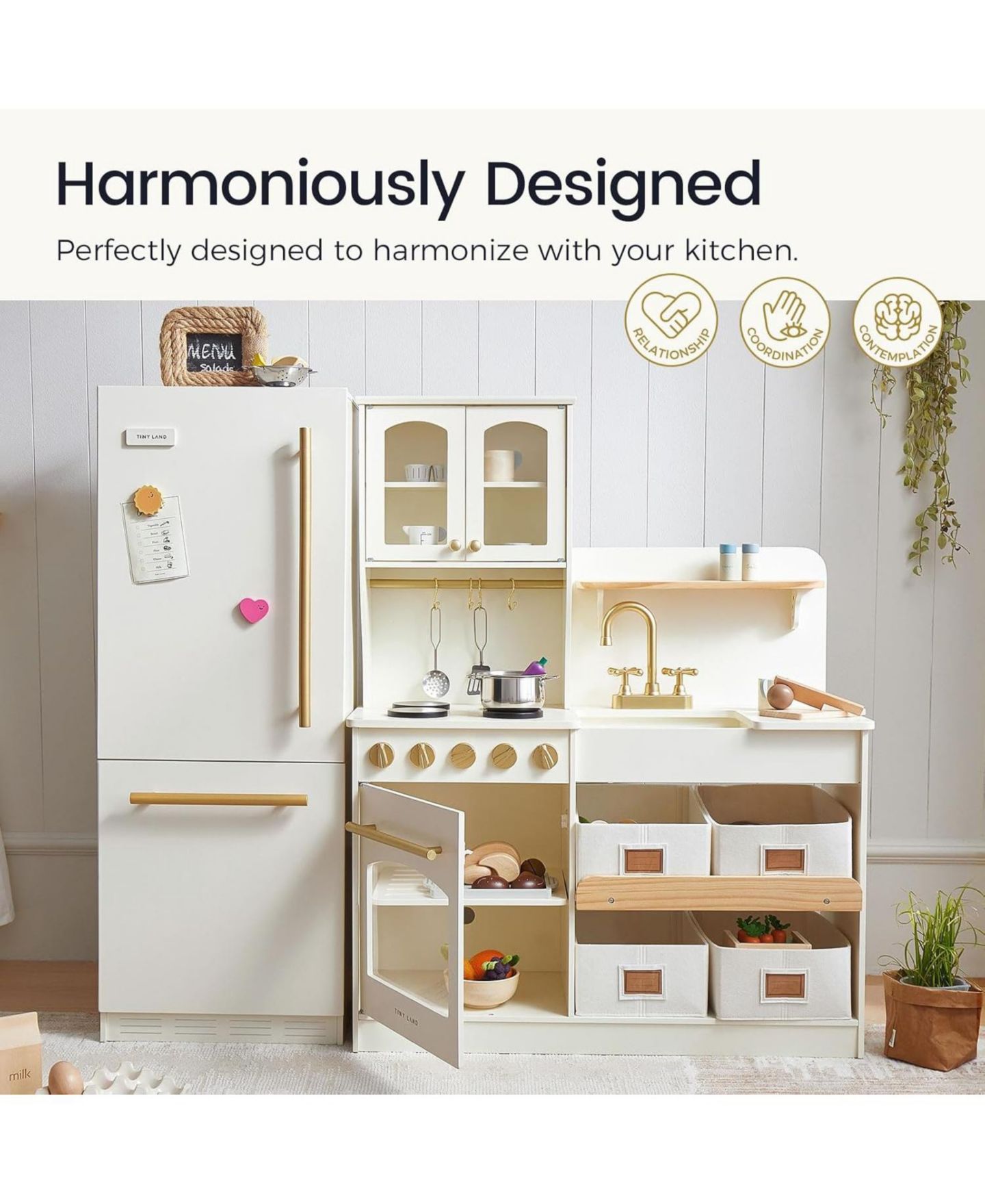 Детская игрушка Tiny Land Wooden Play Kitchen Fridge, Ages 3+ — фото 3