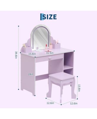 Kids Vanity with Lighted Mirror - 2 in 1 Little Girls Vanity Table and Stool - Kids Makeup with Drawer
