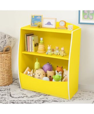 2-Tier Kids Toy Storage Organizer with Bookshelf, Wooden Book Display Shelf for Playroom