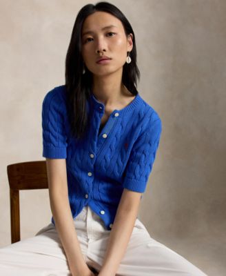 Women's Cable-Knit Cotton Short-Sleeve Cardigan