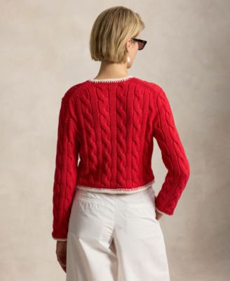 Women's Crewneck Buttoned Placket Cropped Cardigan