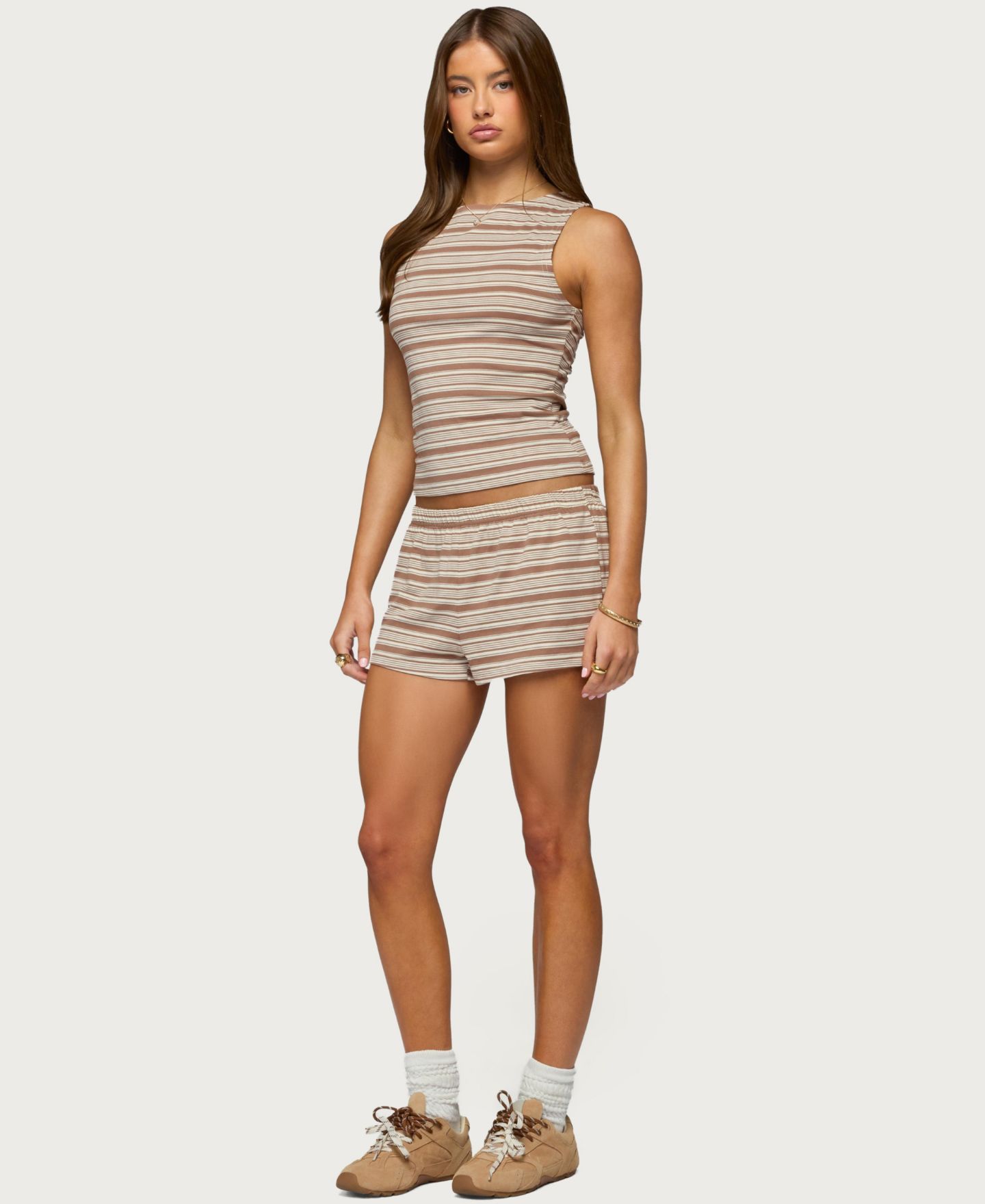 Женские шорты Edikted Glennon Striped, цвет: Коричневый — фото 3