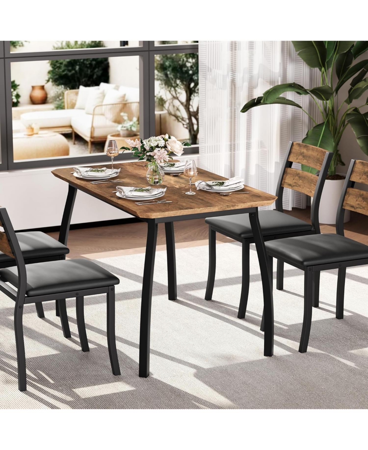 gaomon 5 Piece Dining Table Set for 4 Modern Kitchen Table with Upholstered Chairs and Iron Frame Wood Dining Room Furniture Set for Small Spaces