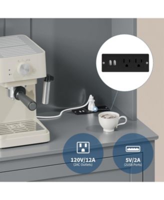 63" Pantry Cabinet, Kitchen Storage with Charging Station, Coffee Bar Table with Drawer, Hooks & Adjustable Shelves