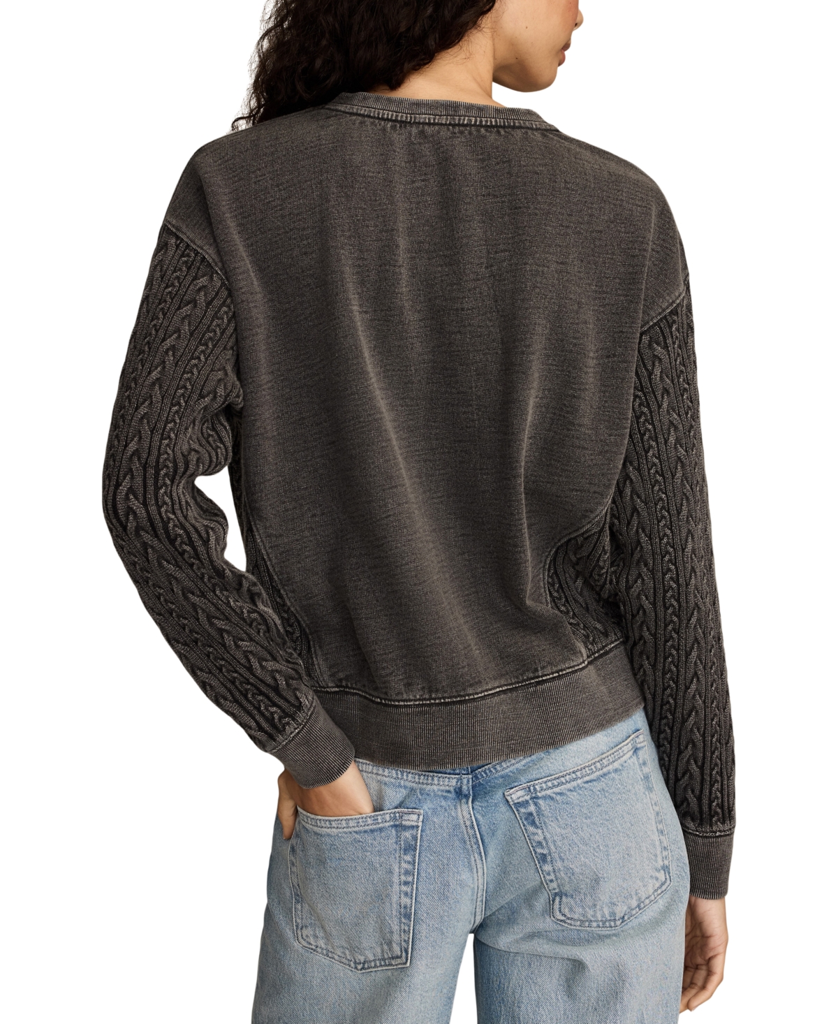 Lucky Brand Women's Cable-Sleeve Boho Fleece Henley Top