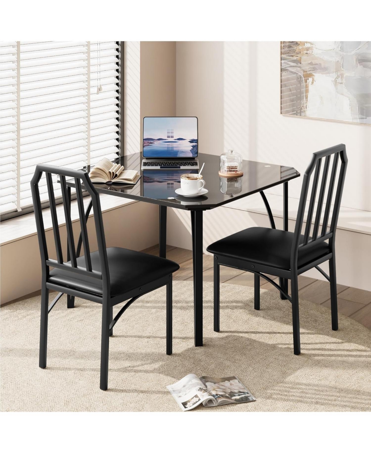 Gaomon Compact dining set for 2 with table and Pu cushioned chairs. Comfortable, stylish, and perfect for small kitchens or dining spaces