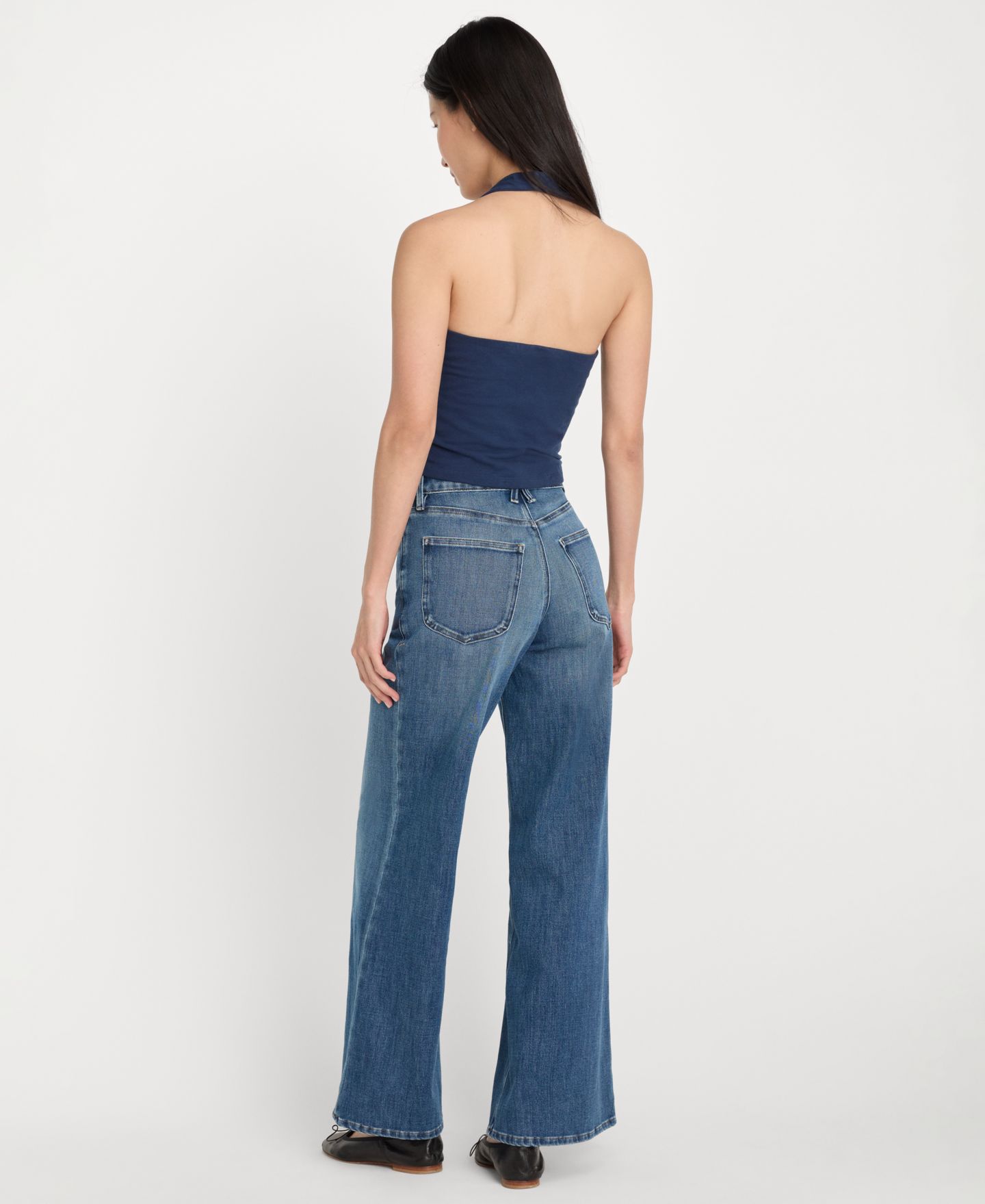 Женские джинсы Good American Soft Tech Palazzo Ankle-Length, цвет: Синий — фото 4