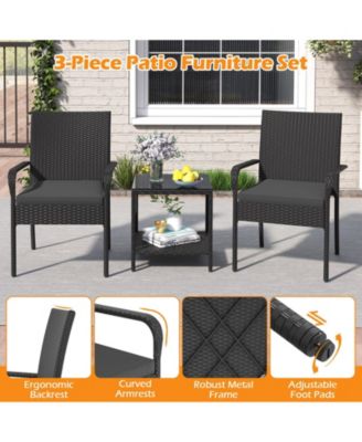 3 Piece Patio Furniture Set Outdoor Wicker Chair & Table Set w/ Seat Cushions