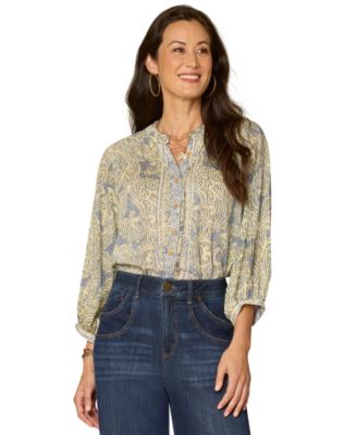 Women's Printed Blouson-Sleeve Top