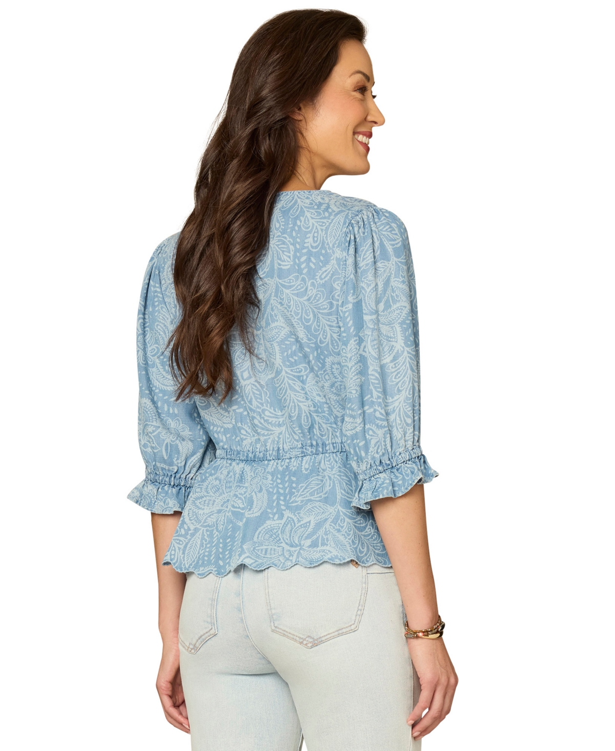 Democracy Women's Scallop Edge Woven Top