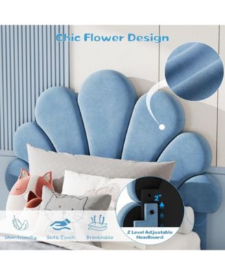 Twin Kids Bed Frame with Storage Drawers, Velvet Upholstered Headboard