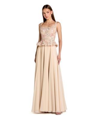Women's Embroidered Peplum Top With Chiffon Skirt Gown