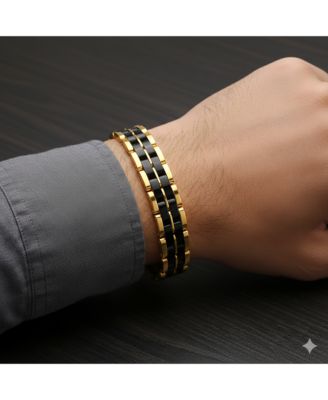 Stainless Steel, Two-Tone Double Striped Linked Bracelet