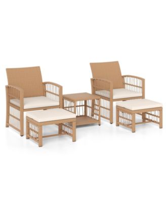 Set of 5 Patio Conversation Set PE Rattan Balcony Furniture Set w/ Cushions