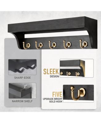 Wood Key Rack with Hooks and Shelves for Entryway Decoration