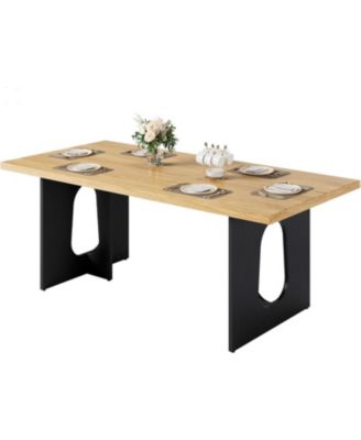 71" Long Dining Table for 6-10 People - Farmhouse Kitchen Table with Extra Thick Tabletop & Heavy-Duty Metal Legs, Sturdy Rectangular Table