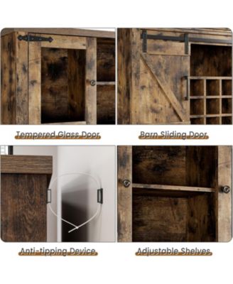 Farmhouse 72" Coffee Bar Cabinet with LED Light & Power Outlet Large Kitchen Hutch with 3 Drawers & Wine Glass Rack Tall Wine Cabinet