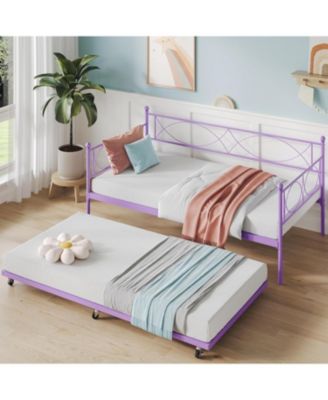 Twin daybed with Trundle, Metal Twin Daybed and Trundle Set, Day Bed Sofa Bed Frame with Steel Slat Support.