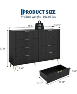 Fluted 8-Drawer Dresser for Bedroom, Modern Minimalist Chest of Wooden Drawers, Wide Clothes Storage Organizer