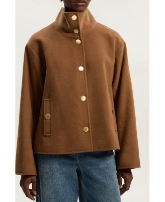 Women's Brushed Wool Funnel Neck Short Coat