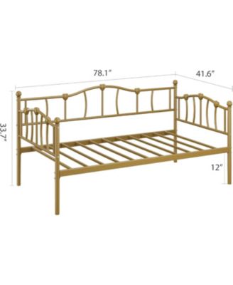 Twin Size Daybed Frame, Metal Platform Sofa Bed with Stylish Headboard, Heavy Duty Steel Slat Support