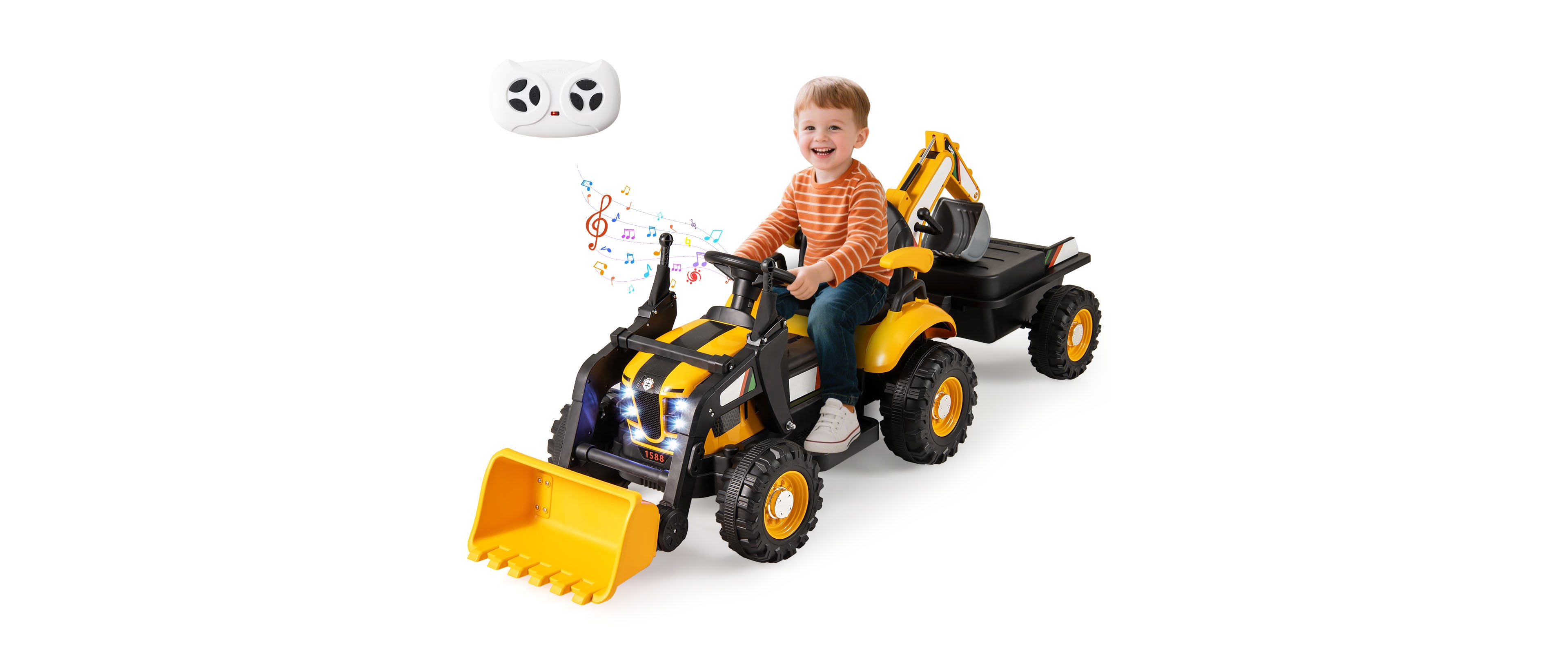 Slickblue 12V 4-in-1 Remote-Control Ride-On Tractor with Excavator & Bulldozer, Ages 3+