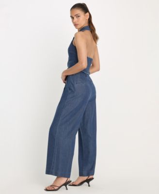 Women's Denim High-Rise Cropped Wide-Leg Trousers