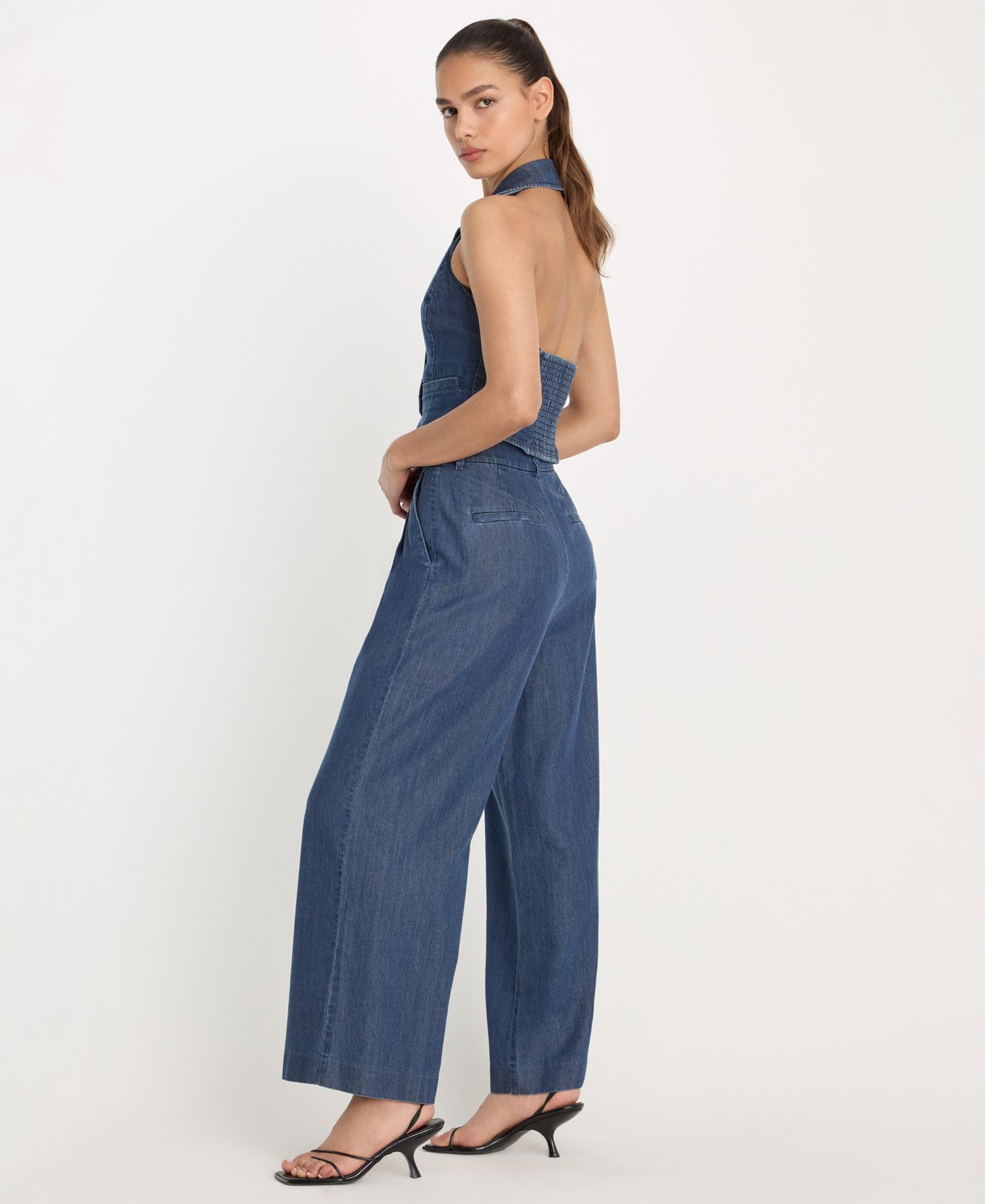 Женские брюки Good American Denim High-Rise Cropped Wide-Leg Trousers, цвет: Индиго — фото 4