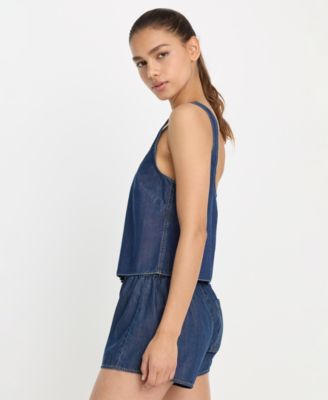 Women's Denim Button-Front Tank Top, Regular & Plus Size