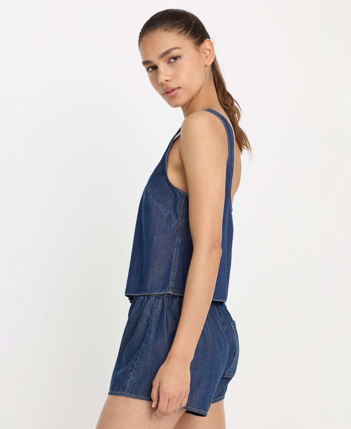 Женский топ Good American Denim Button-Front, Regular & Plus Size, цвет: Индиго — фото 3
