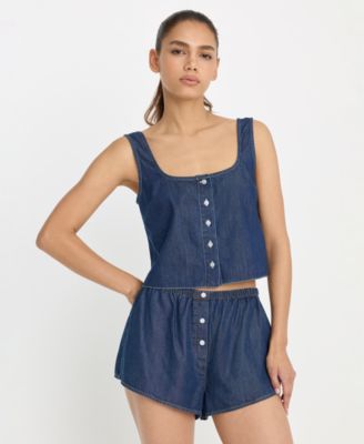 Women's Denim Button-Front Tank Top, Regular & Plus Size