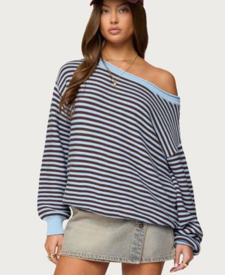 Women's Averi Striped Oversized Off Shoulder Sweater