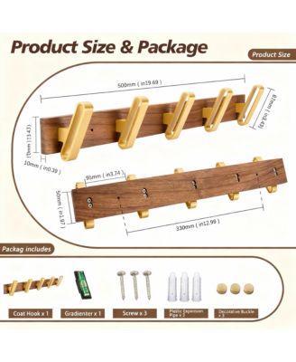 Solid Walnut Wood 5-Hook Wall Rack for Clothes