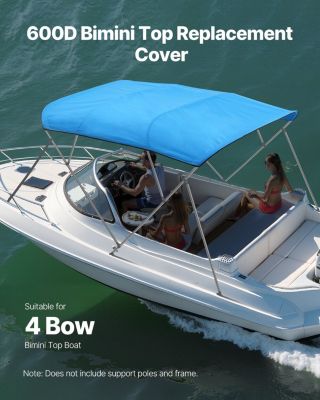 4 Bow Boat Bimini Top, 600D Polyester Waterproof Sun Protection Canopy with Storage Bag