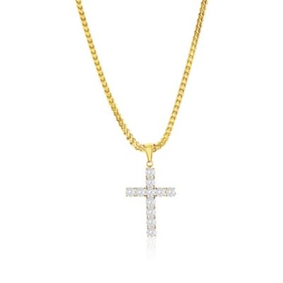 Metallo Stainless Steel Round Cz Cross Necklace - Gold 64$