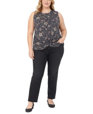 Plus Size Boho Floral Rib Twist Tank