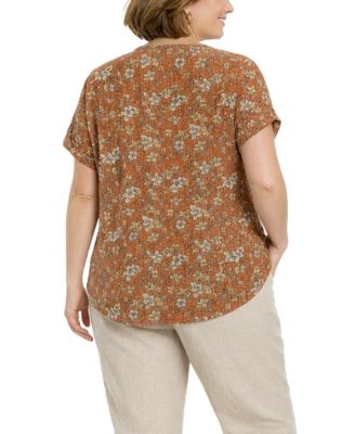 Plus Size Boho Floral Rib Zip Front Dolman Top