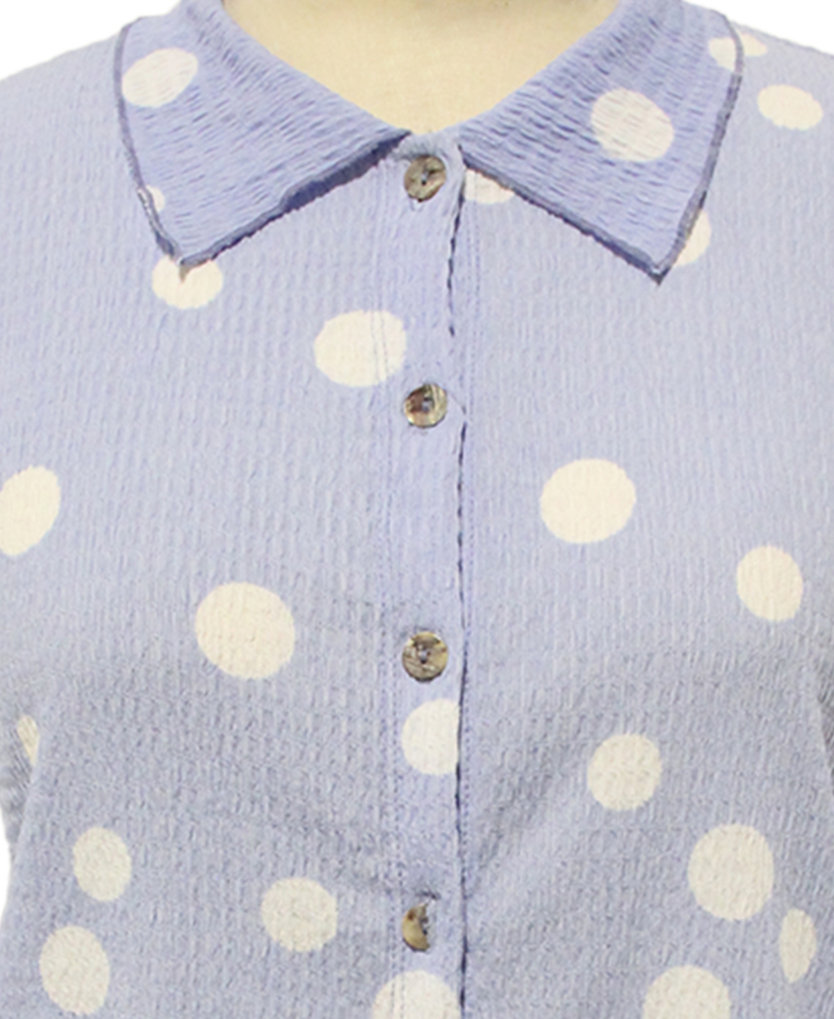 Coin 1804 Plus Polka Dot Crinkle Knit Button Short Sleeve Shirt