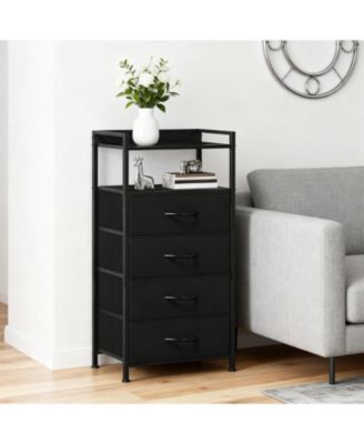 Fabric Chest of Drawers with 4 Foldable Storage Bins, , Nightstand & Organizer for Bedroom, Living Room