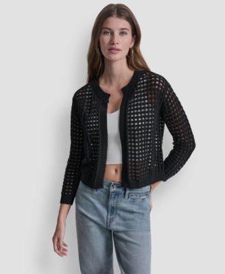 Petite Open-Stitch Drop-Shoulder Cardigan Sweater
