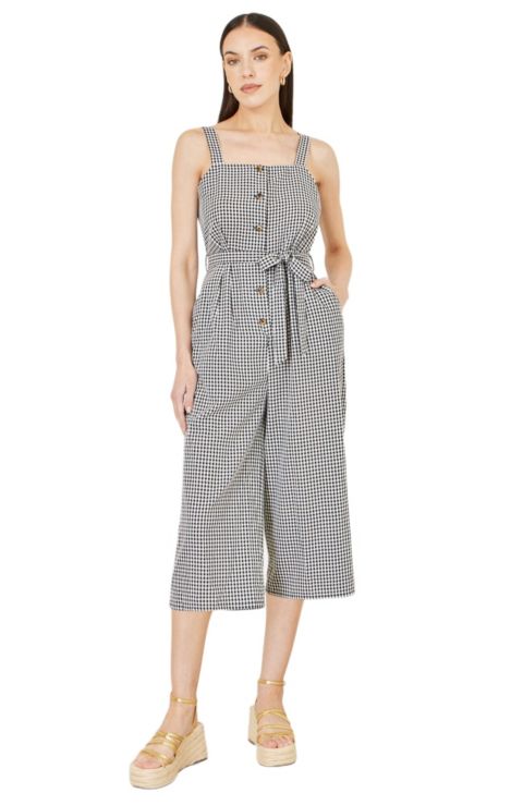 Женский комбинезон Yumi Gingham Button Through Jumpsuit, цвет: Чёрный