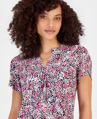Petite Printed Tulip-Sleeve Top