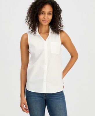 Women's Cotton Sleeveless Button-Front Top