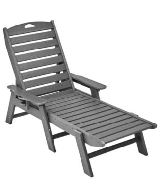HDPE Chaise Lounge Chair, 400 lbs Capacity, 6-Position Adjustable Patio Lounge Chair with Backrest and Cup Holder, Gray