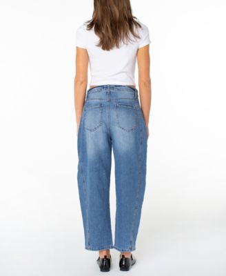 Juniors' High Rise Barrel-Leg Jeans