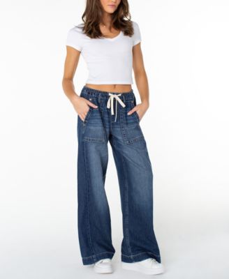 Juniors' Lightweight Tie-Waist Wide-Leg Jeans